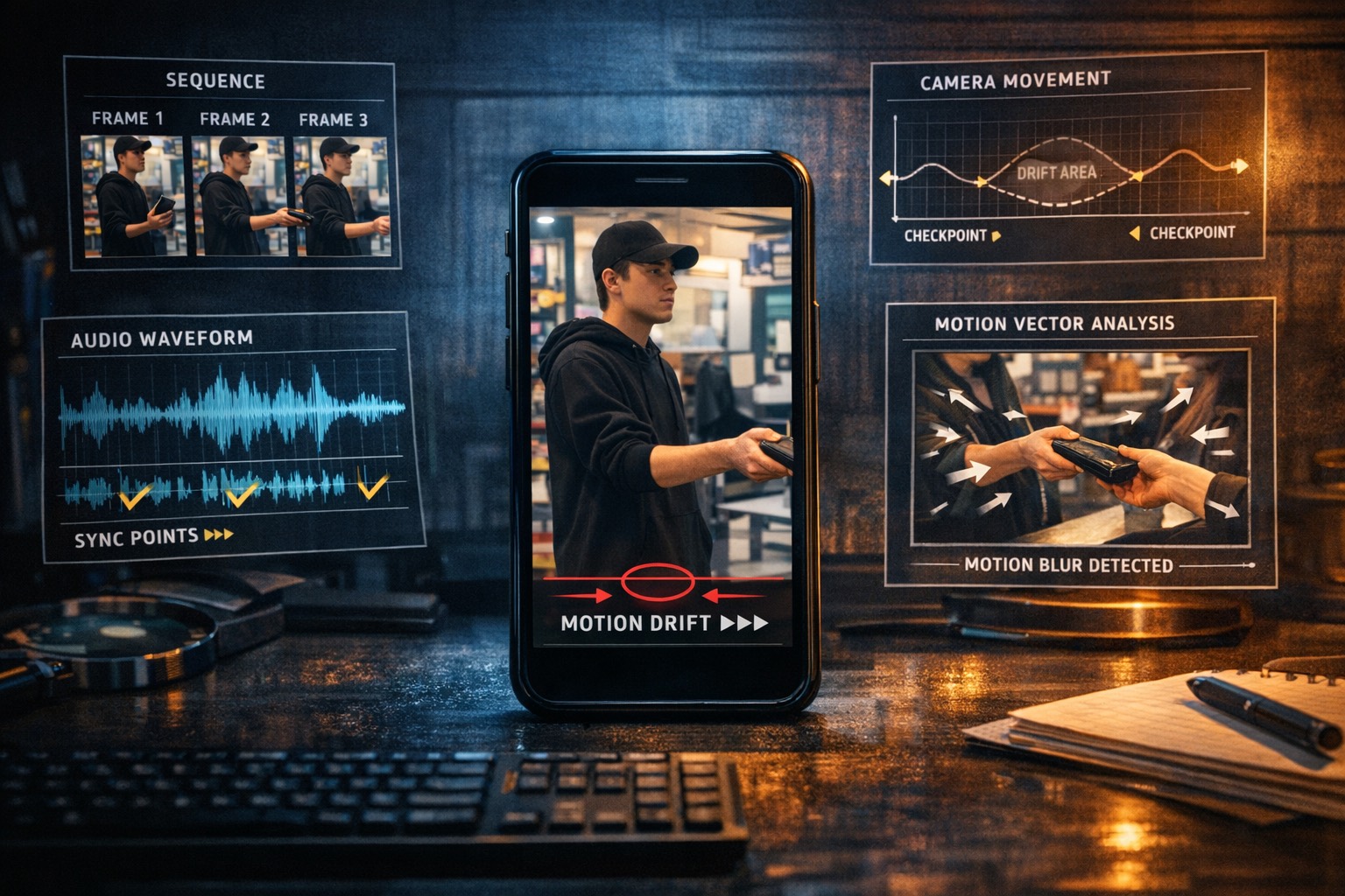 Sequence-level review of a TikTok video with motion drift and sync checkpoints.