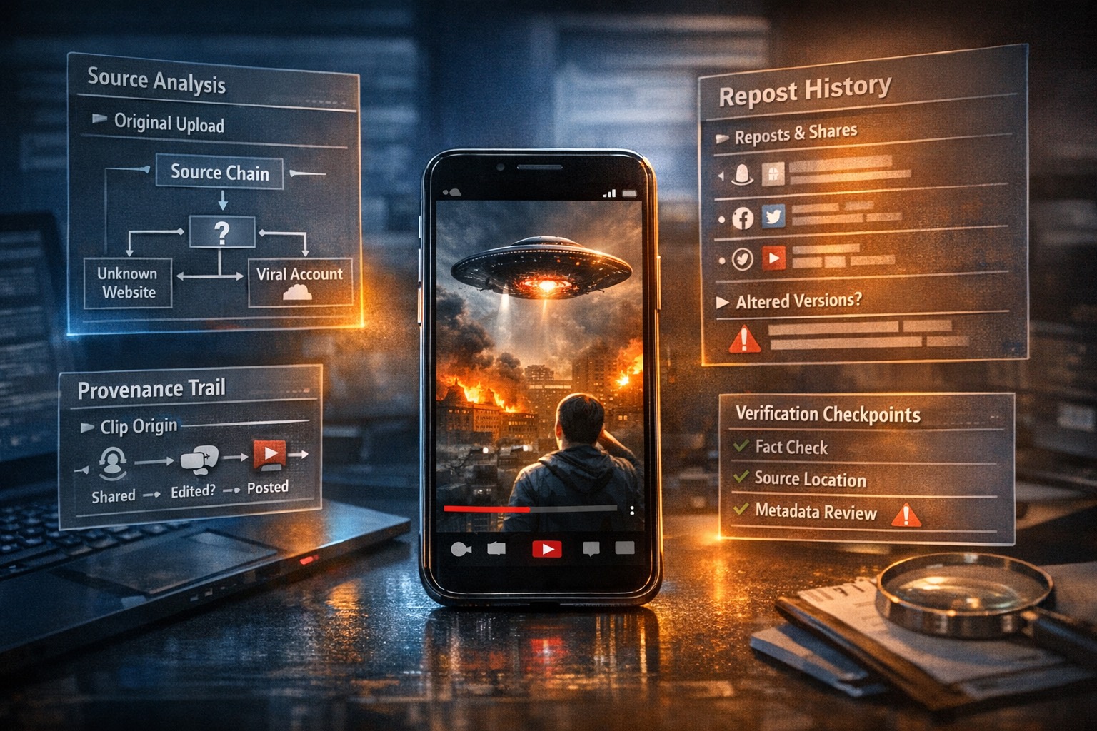 Decision guide for checking source context, repost history, and provenance around a YouTube Short.